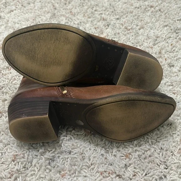 Lucky Brand Basel Bootie Size 7 Toffee Brown 1.5” Heel Leather Double Zipper - Picture 8 of 11